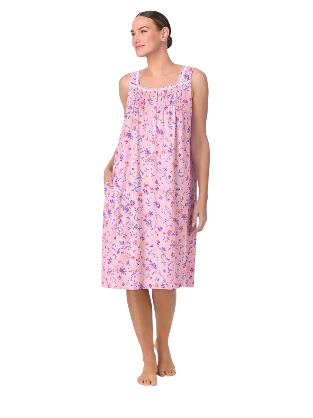 Aria Size Medium Pink Floral Nightgown 100% cotton sleeveless NWT
